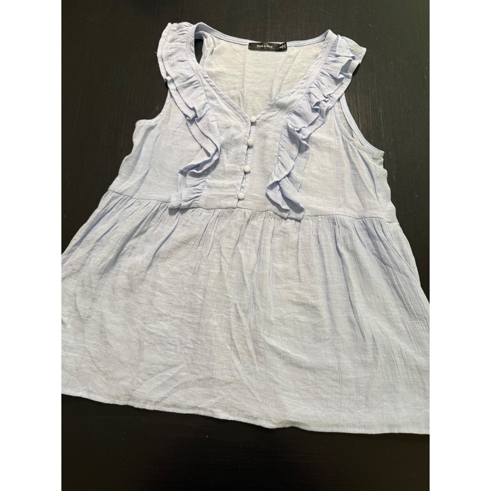 Doe & Rae Light Blue Ruffle V-Neck Babydoll Sleeveless Top Small